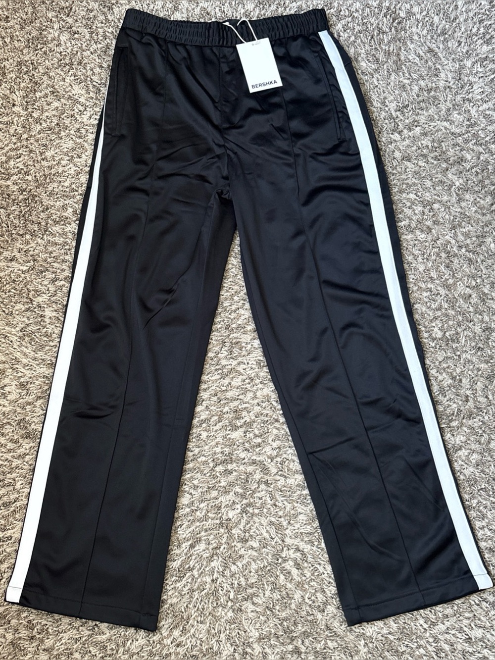 Bershka Black Joggers with White Side Stripes